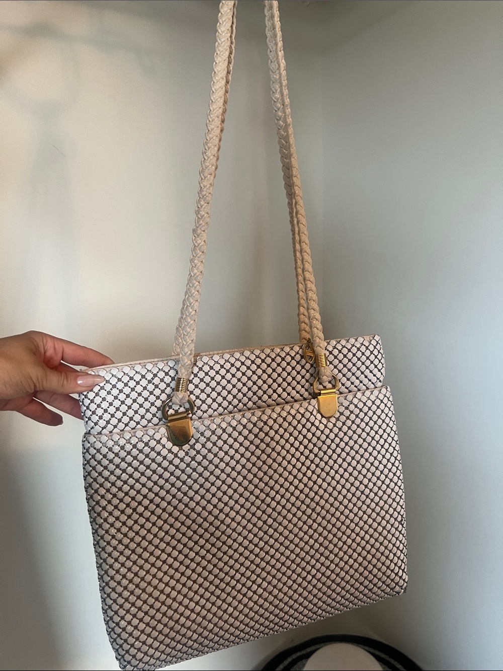 Cream Braided-Strap Tote Bag